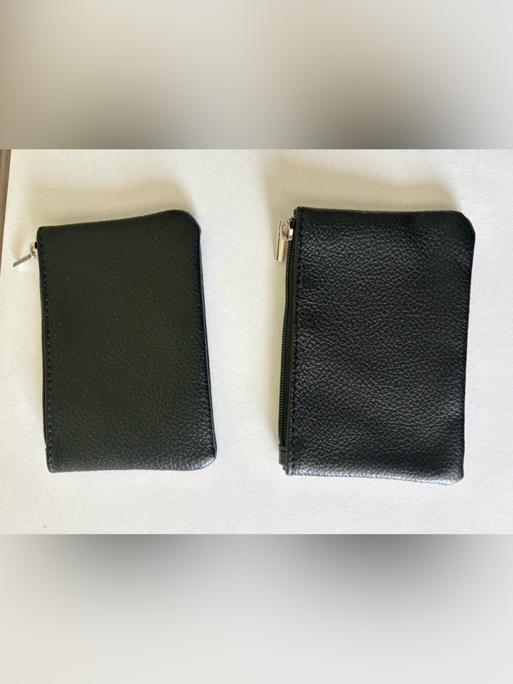 2 Black Genuine Leather Zip Coin Purses Card Holder Pouch Wallet Set